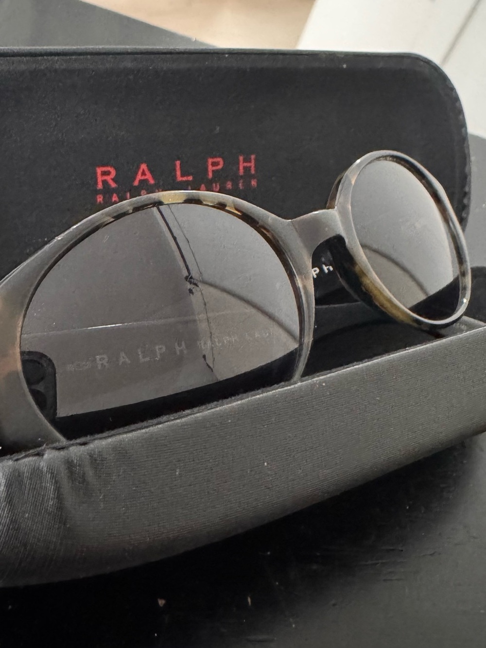 Ralph Lauren Brown Tortoiseshell Oval Sunglasses with Dark Lenses